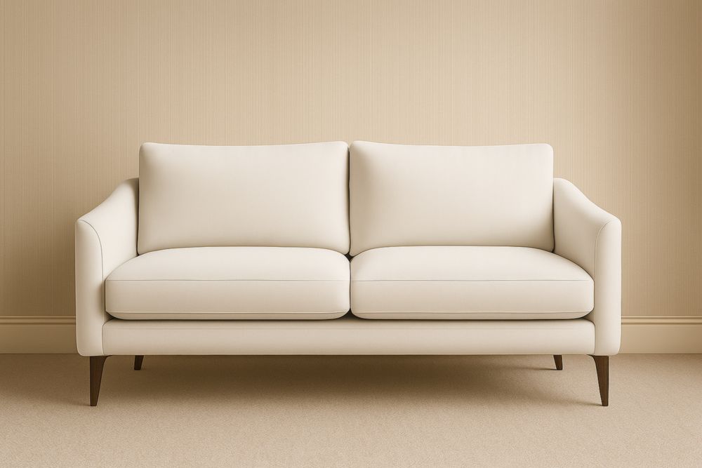 Canapé 2 places en tissu beige, pieds en bois massif-Aurabellae