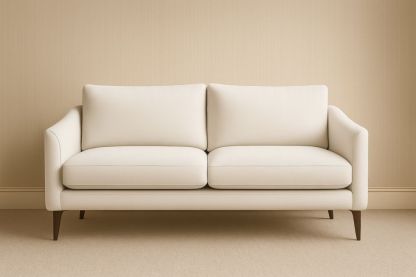 Canapé 2 places en tissu beige, pieds en bois massif-Aurabellae