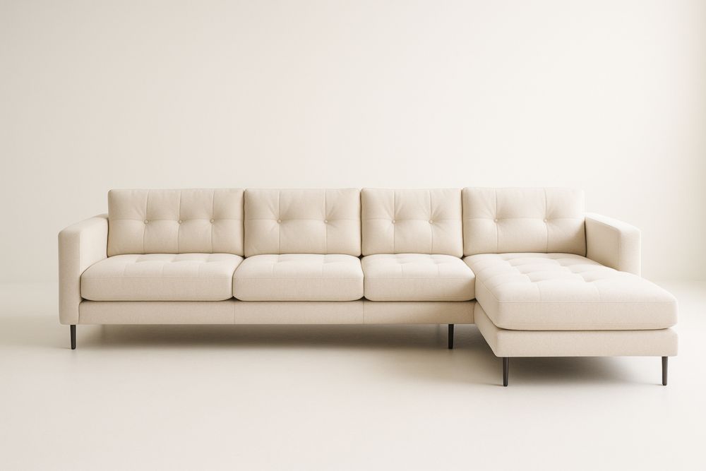 Canapé d'angle 4 places, tissu beige et aluminium, 300x160x85 cm, avec coussins-Aurabellae