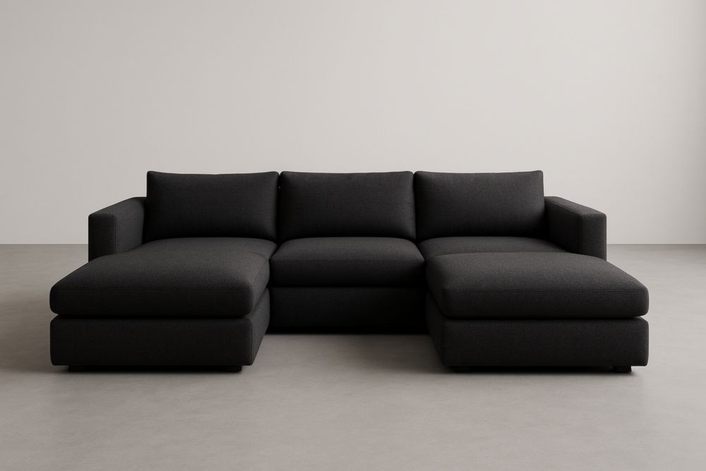 Canapé d'angle en tissu polyester Noir 290x210x85 cm, avec coussins-Aurabellae