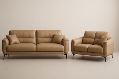 Ensemble de canapé 2 pièces en cuir brun avec coussins-Aurabellae