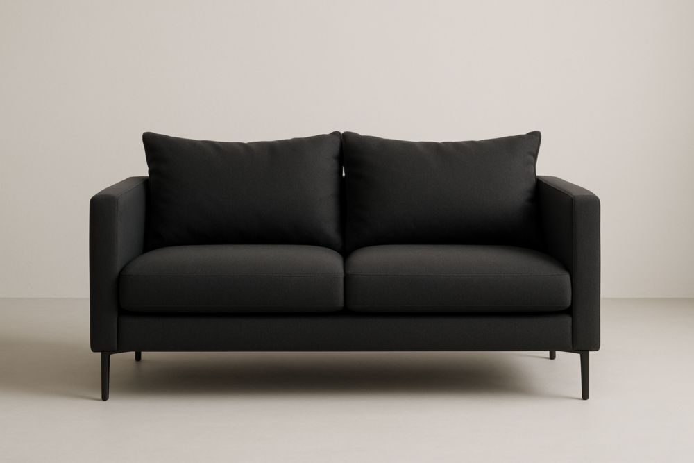 Canapé 2 Places en Tissu Noir, avec coussins-Aurabellae