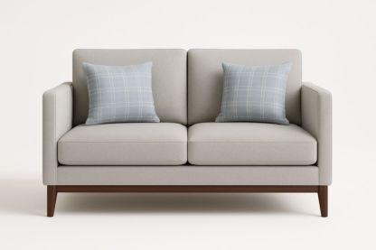 Canapé 2 places en tissu avec coussins décoratifs et pieds en bois massif-Aurabellae