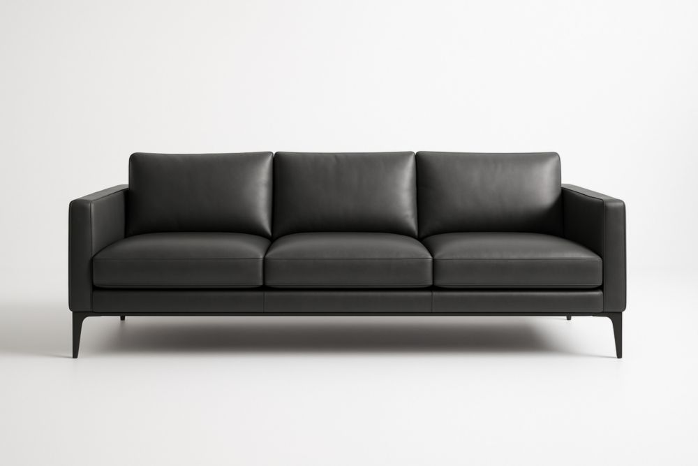 Canapé 3 places en cuir noir-Aurabellae