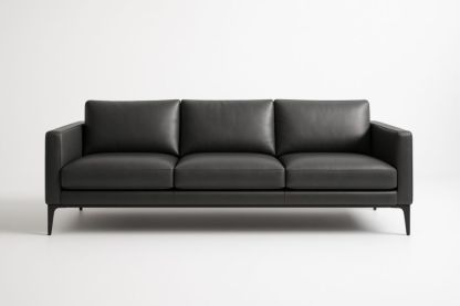 Canapé 3 places en cuir noir-Aurabellae