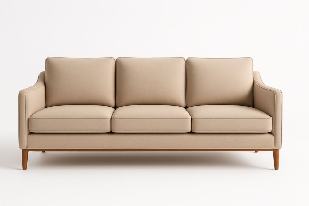 Canapé 3 places en tissu polyester beige, pieds en chêne, 210 x85x90cm-Aurabellae