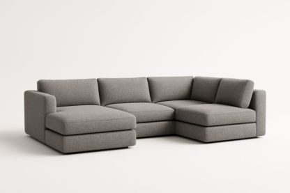 Canapé d'angle modulable en tissu gris-Aurabellae