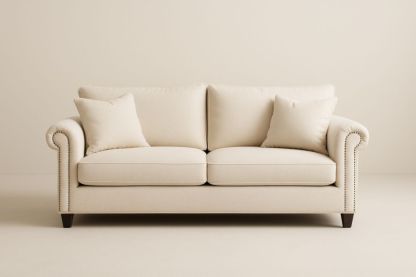 Canapé 2 Places Lin Beige avec Coussins Amovibles, avec coussins-Aurabellae