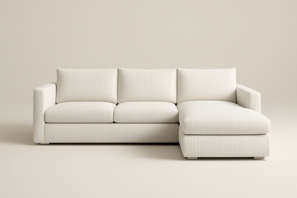 Canapé d'angle en tissu polyester blanc, avec coussins-Aurabellae