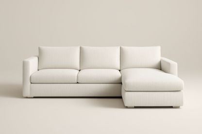 Canapé d'angle en tissu polyester blanc, avec coussins-Aurabellae