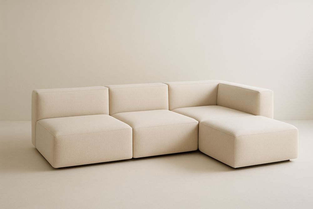 Canapé d'angle modulable en tissu beige-Aurabellae