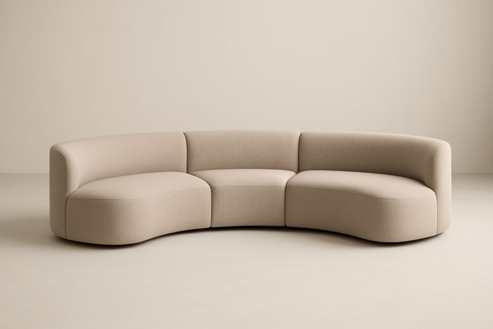 Canapé Courbé en Tissu Beige 3 Places-Aurabellae