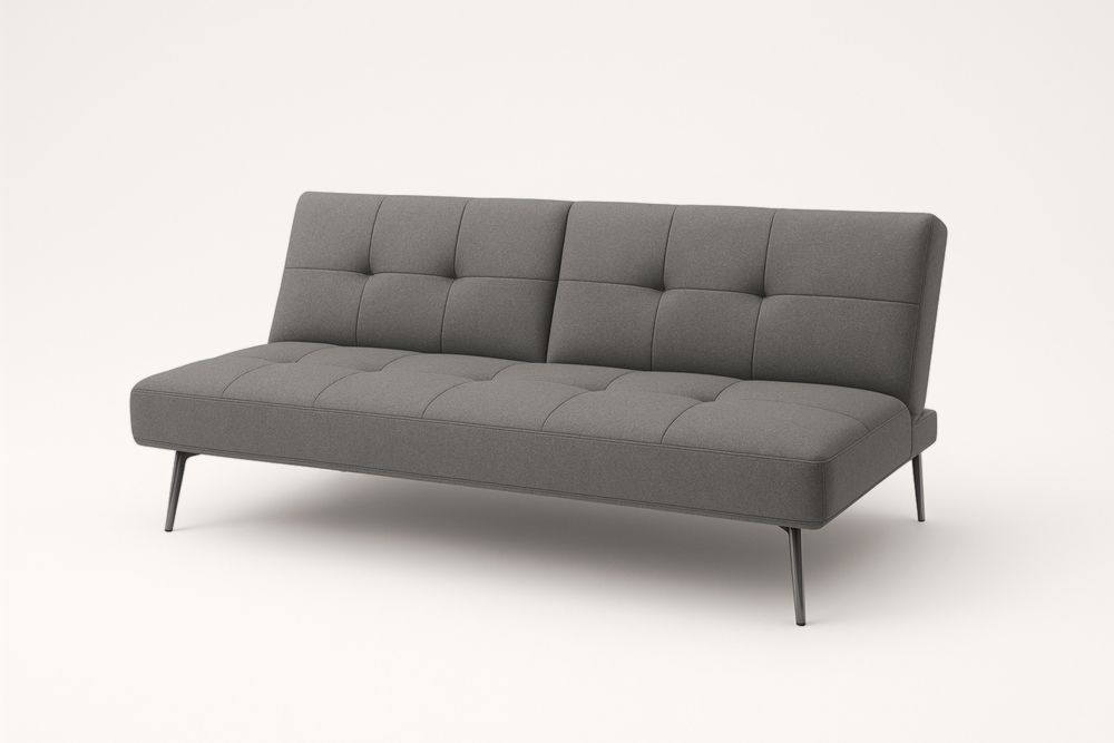 Canapé-lit en tissu gris, pieds en aluminium, 182 x 88 x 80 cm-Aurabellae