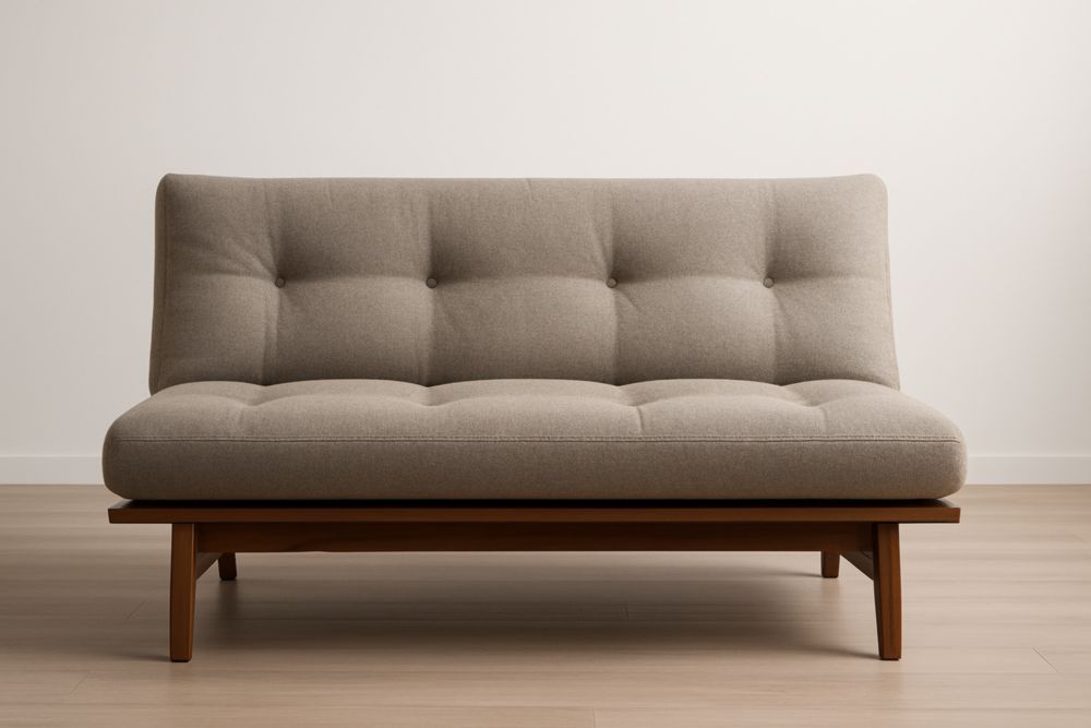 Canapé 2 Places Tissu Beige Structure en Bois Massif, avec coussin-Aurabellae