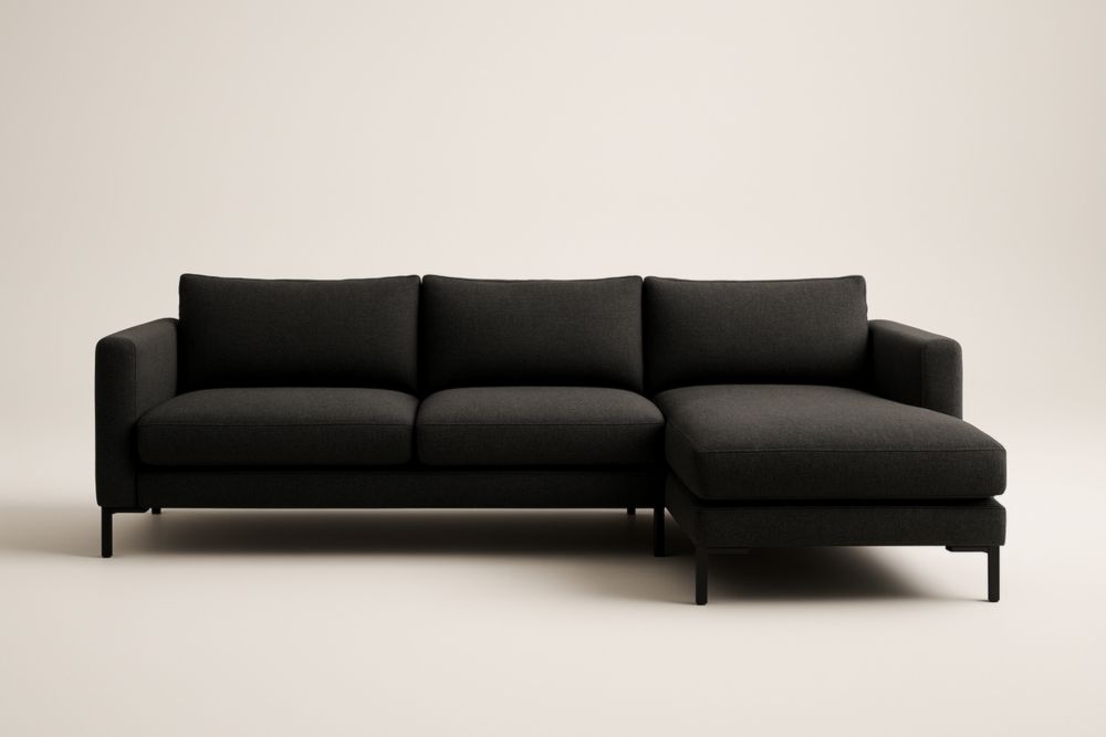 Canapé d'angle en tissu noir avec structure en bois massif-Aurabellae