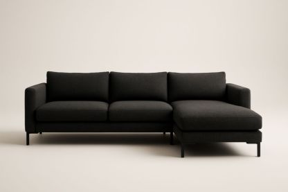 Canapé d'angle en tissu noir avec structure en bois massif-Aurabellae