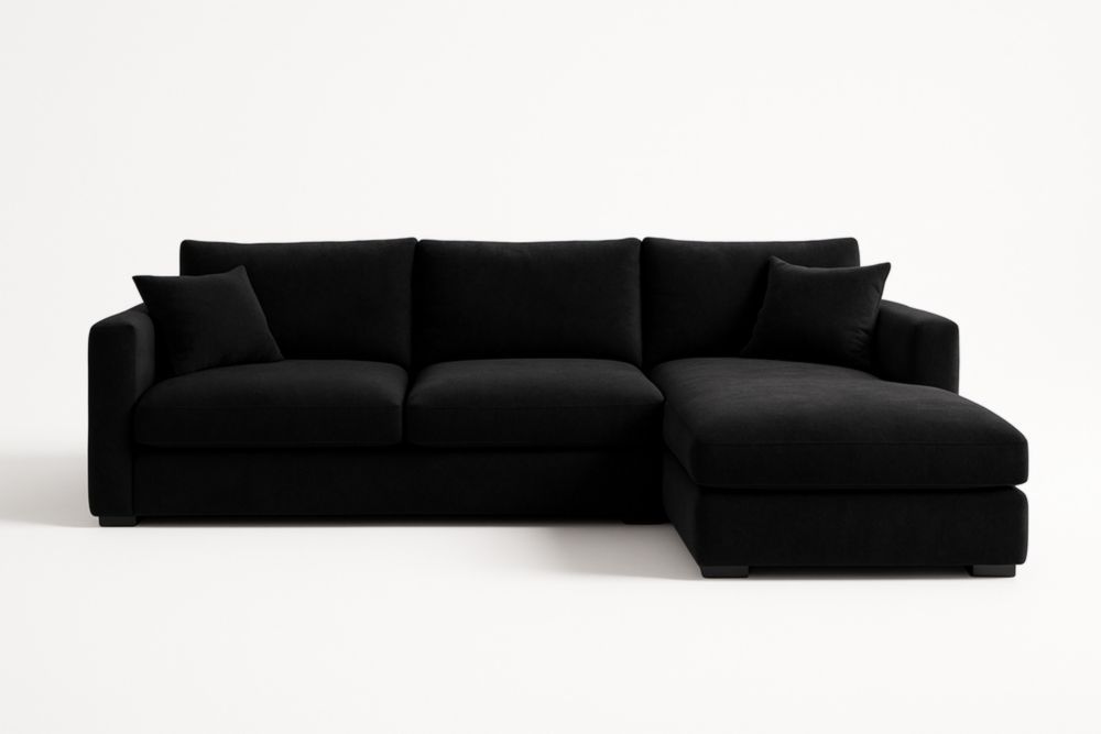 Canapé d'angle en tissu 3 places avec méridienne droite, avec coussins-Aurabellae