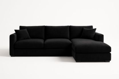 Canapé d'angle en tissu 3 places avec méridienne droite, avec coussins-Aurabellae