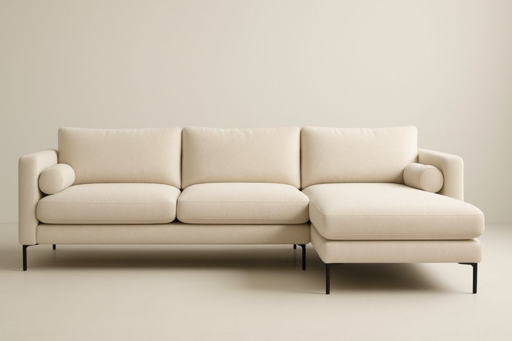 Canapé d'angle en tissu beige avec pieds en aluminium-Aurabellae