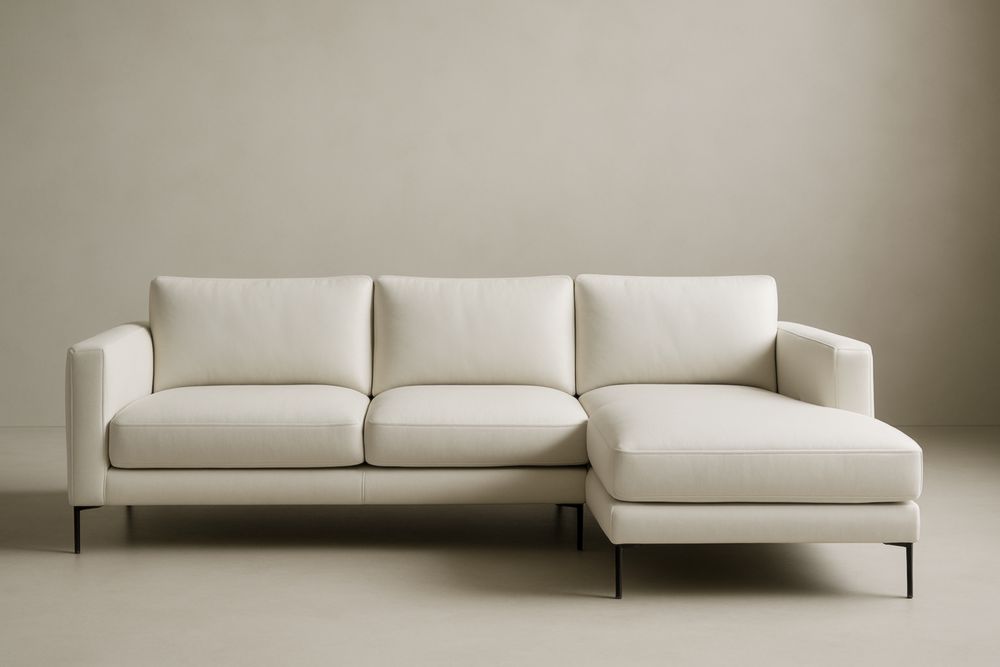 Canapé d'angle trois places, tissu crème, pieds en aluminium, 220 cm x 150 cm x 85 cm-Aurabellae