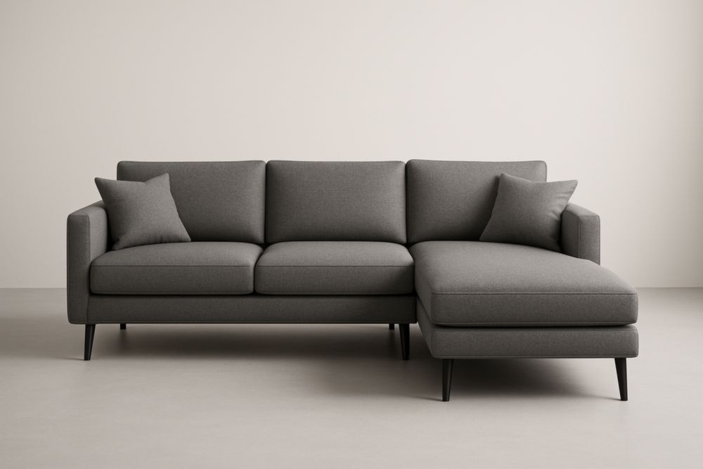 Canapé d'angle en tissu Gris avec méridienne à droite, avec coussins-Aurabellae