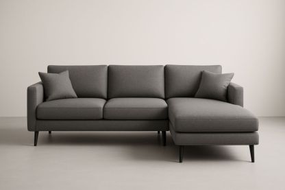 Canapé d'angle en tissu Gris avec méridienne à droite, avec coussins-Aurabellae