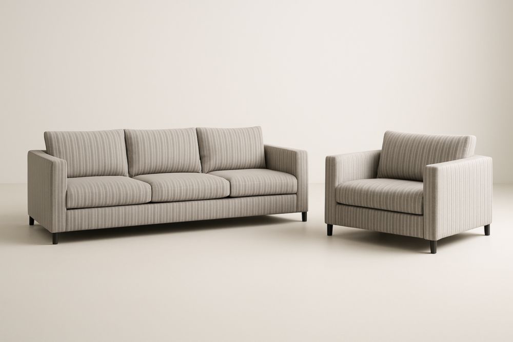 Ensemble canapé 3 places et fauteuil en tissu rayé-Aurabellae