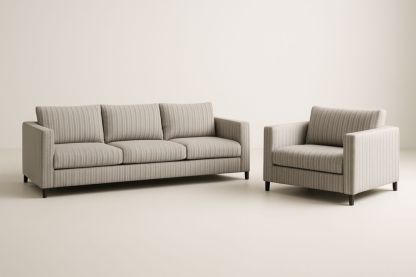 Ensemble canapé 3 places et fauteuil en tissu rayé-Aurabellae