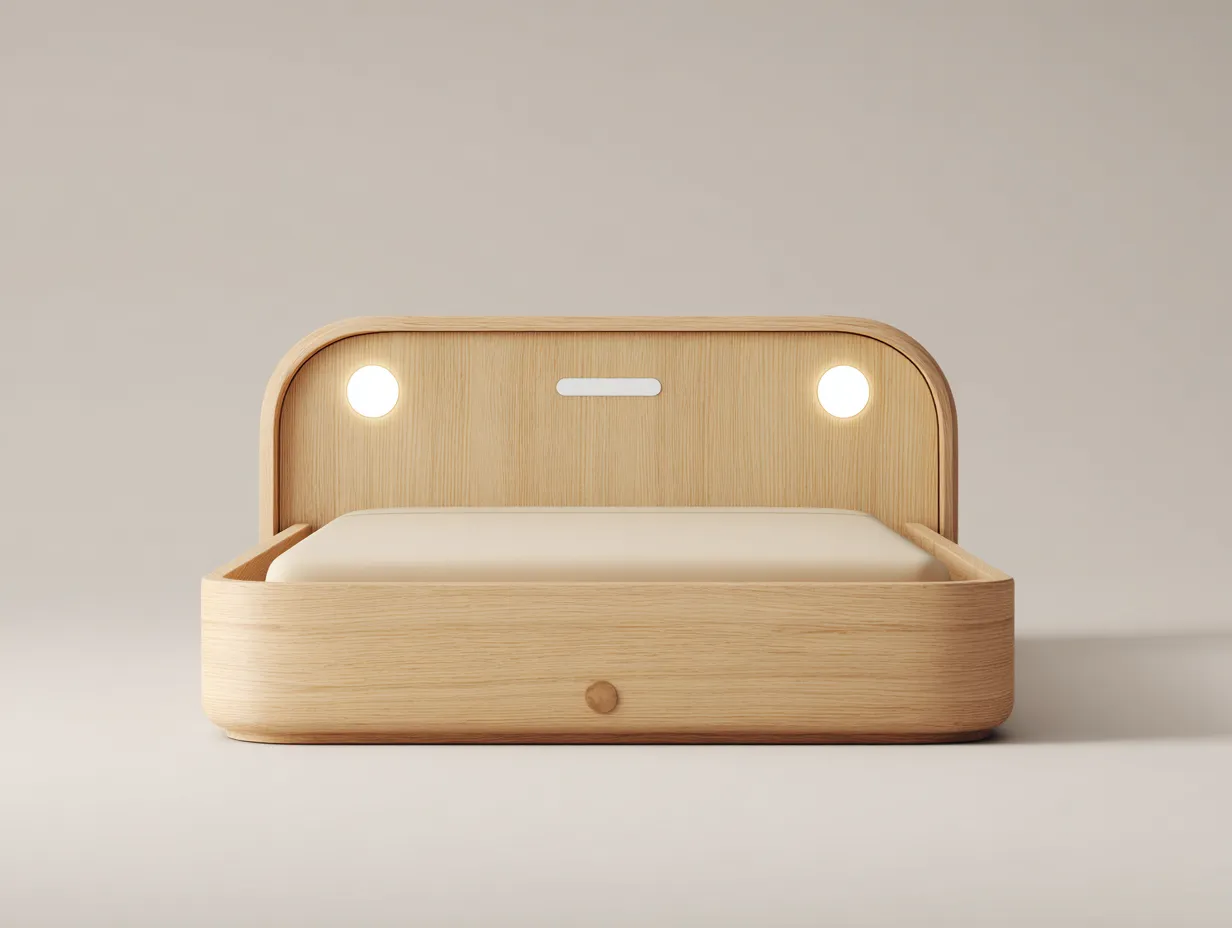 Lit double en bois 190x150x95 cm - chêne clair - avec éclairage intégré-Comfyene