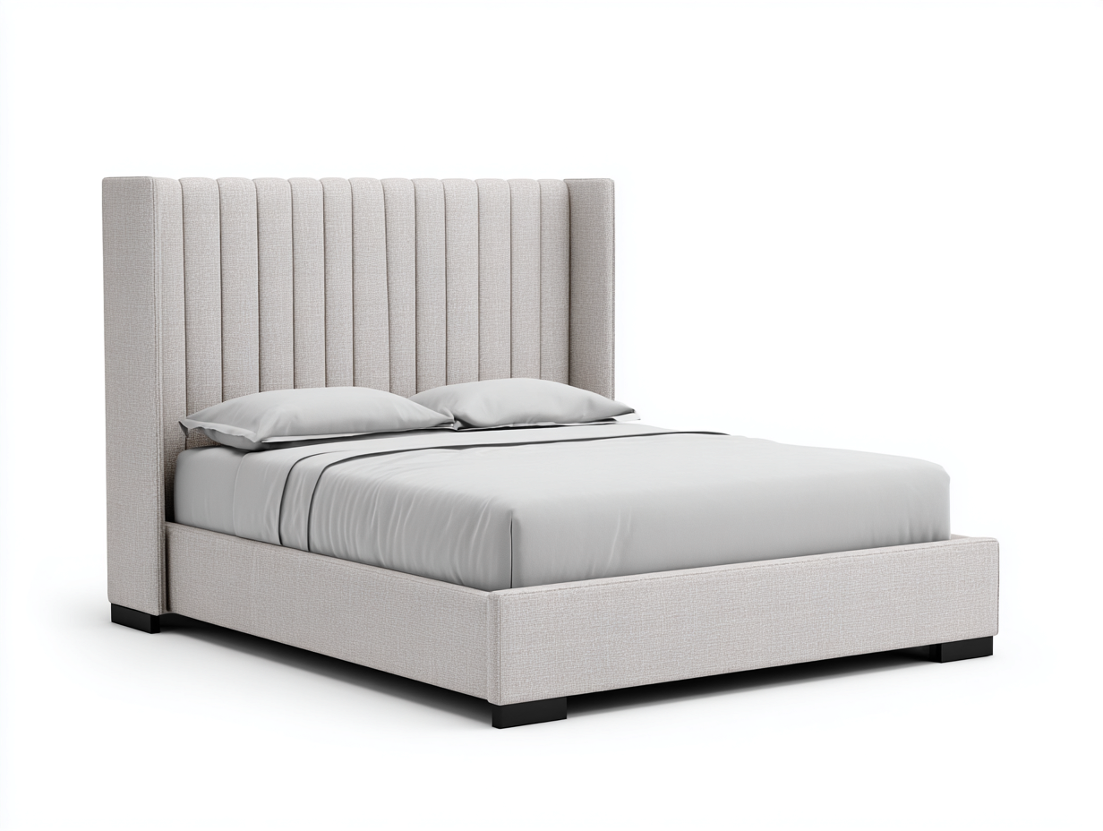 Lit double rembourré 215x185x135 cm - gris clair - avec tête de lit haute à cannelures et base rembourrée-Comfyene