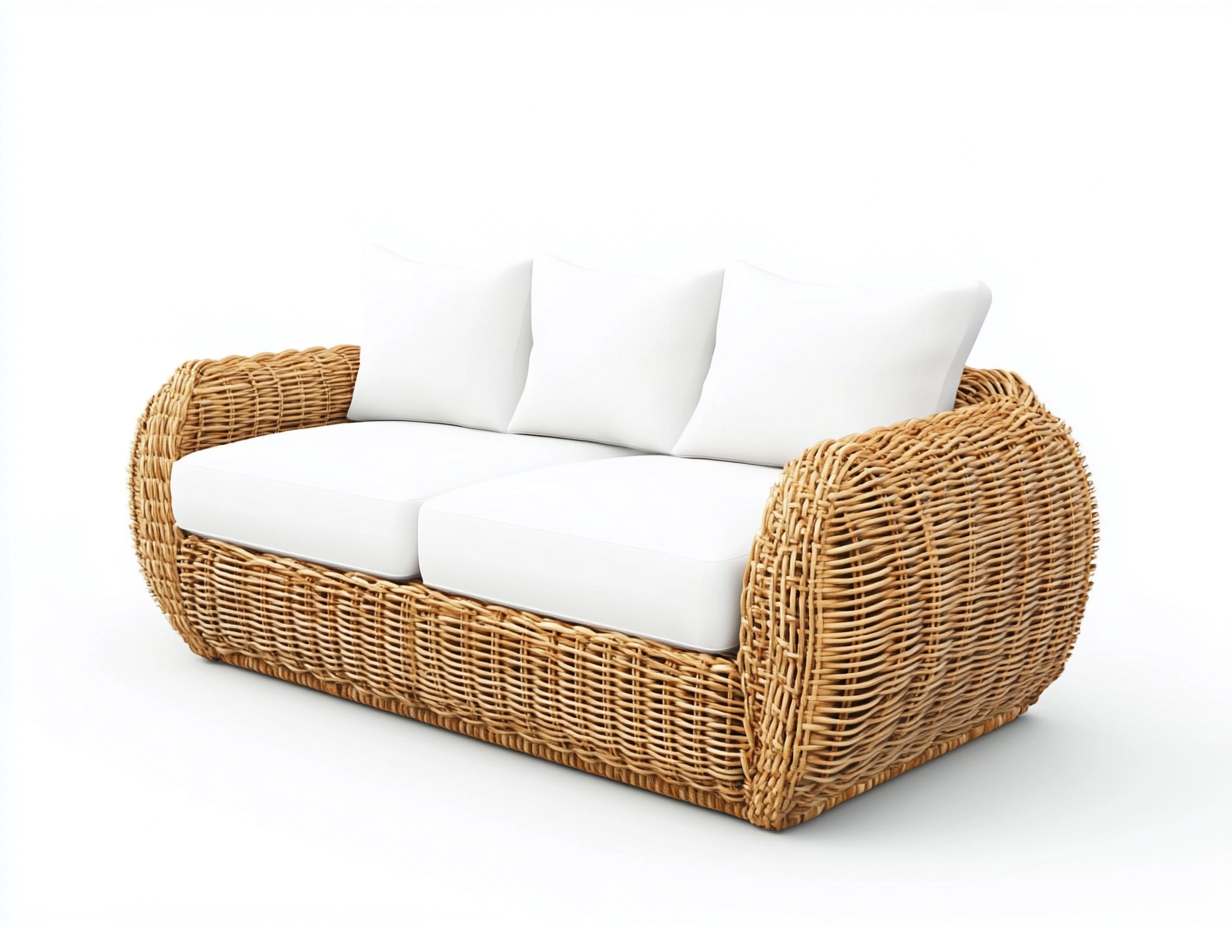 Canapé de jardin 2 places en rotin tressé et coussins - blanc/naturel - 165x90x80 cm - style bohème et moderne - pour terrasse ou véranda-Comfyene