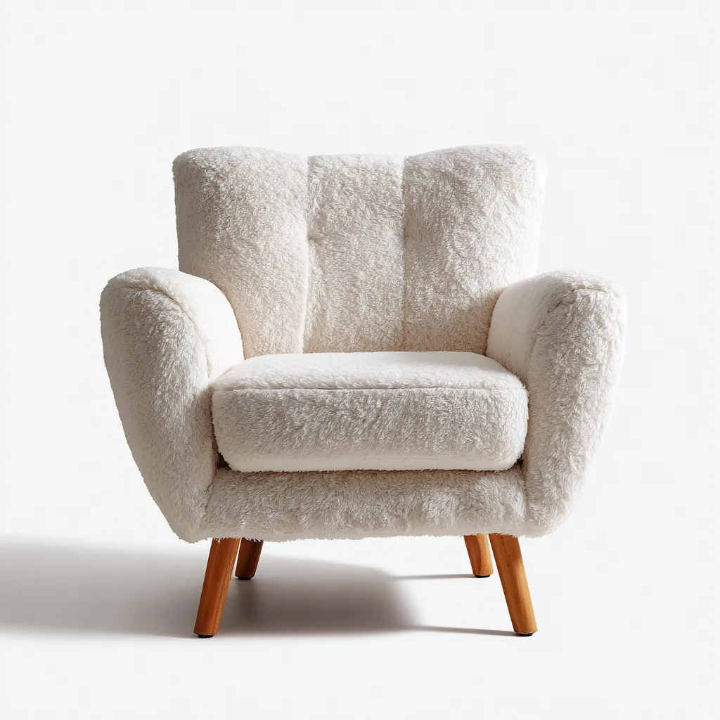 Fauteuil en tissu bouclette beige/bois 80x85x95 cm - style cocooning - pieds en bois clair-Comfyene