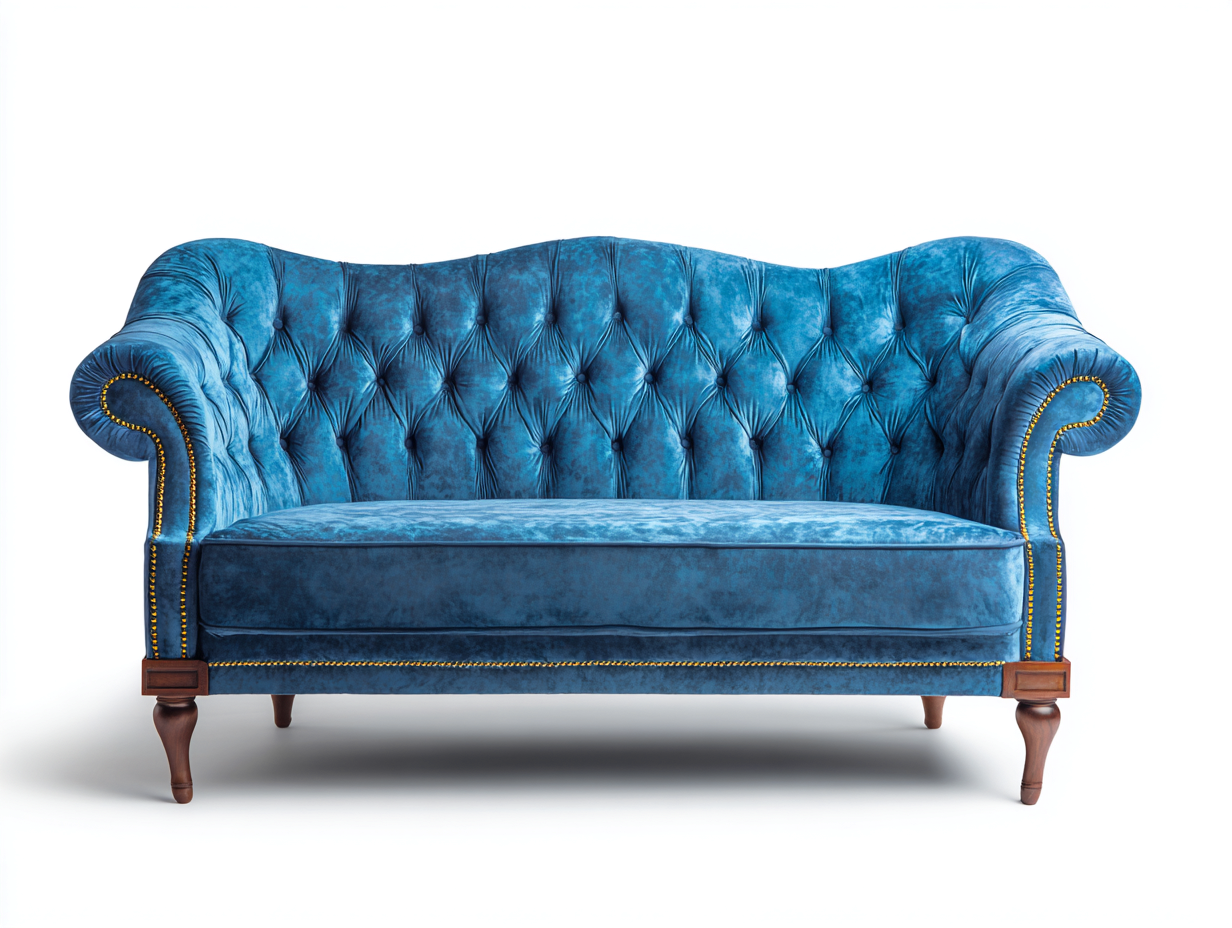 Canapé 2 places en velours 170x85x90 cm - bleu - style Chesterfield classique - dossier capitonné et pieds en bois-Comfyene