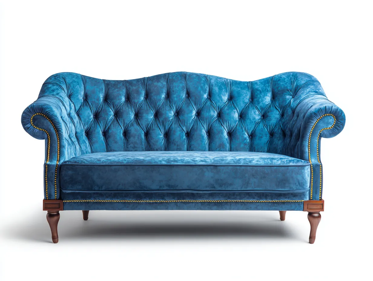 Canapé 2 places en velours 170x85x90 cm - bleu - style Chesterfield classique - dossier capitonné et pieds en bois-Comfyene