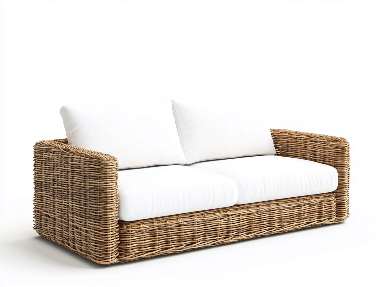 Canapé de jardin 2 places en rotin tressé et coussins - blanc/naturel - 165x90x80 cm - style moderne et bohème - pour terrasse ou jardin-Comfyene