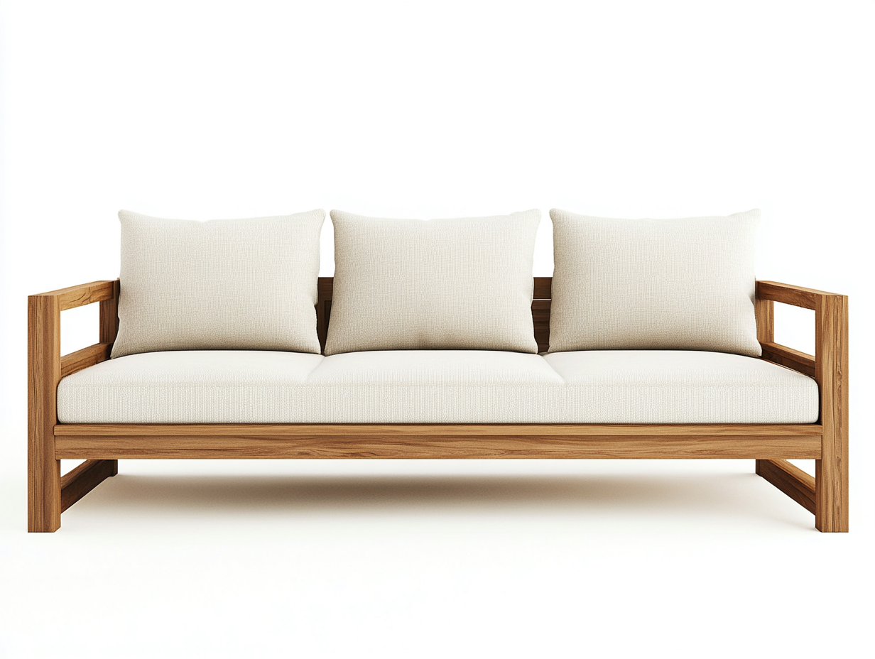 Canapé de jardin 3 places en bois et tissu 200x80x85 cm - beige/bois naturel - style naturel pour extérieur-Comfyene