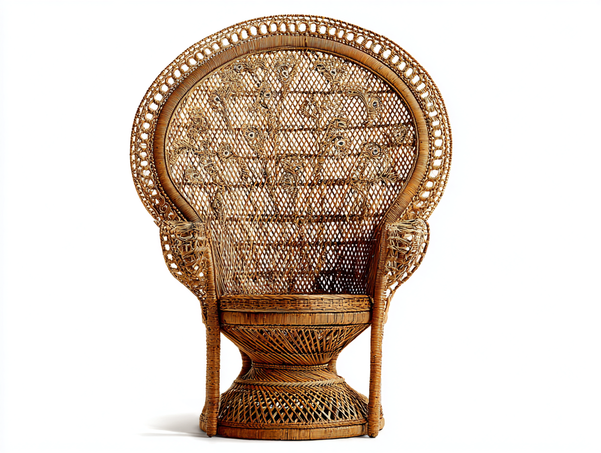 Fauteuil en rotin tressé 90x80x135 cm - couleur naturelle - style bohème à dossier haut ajouré-Comfyene