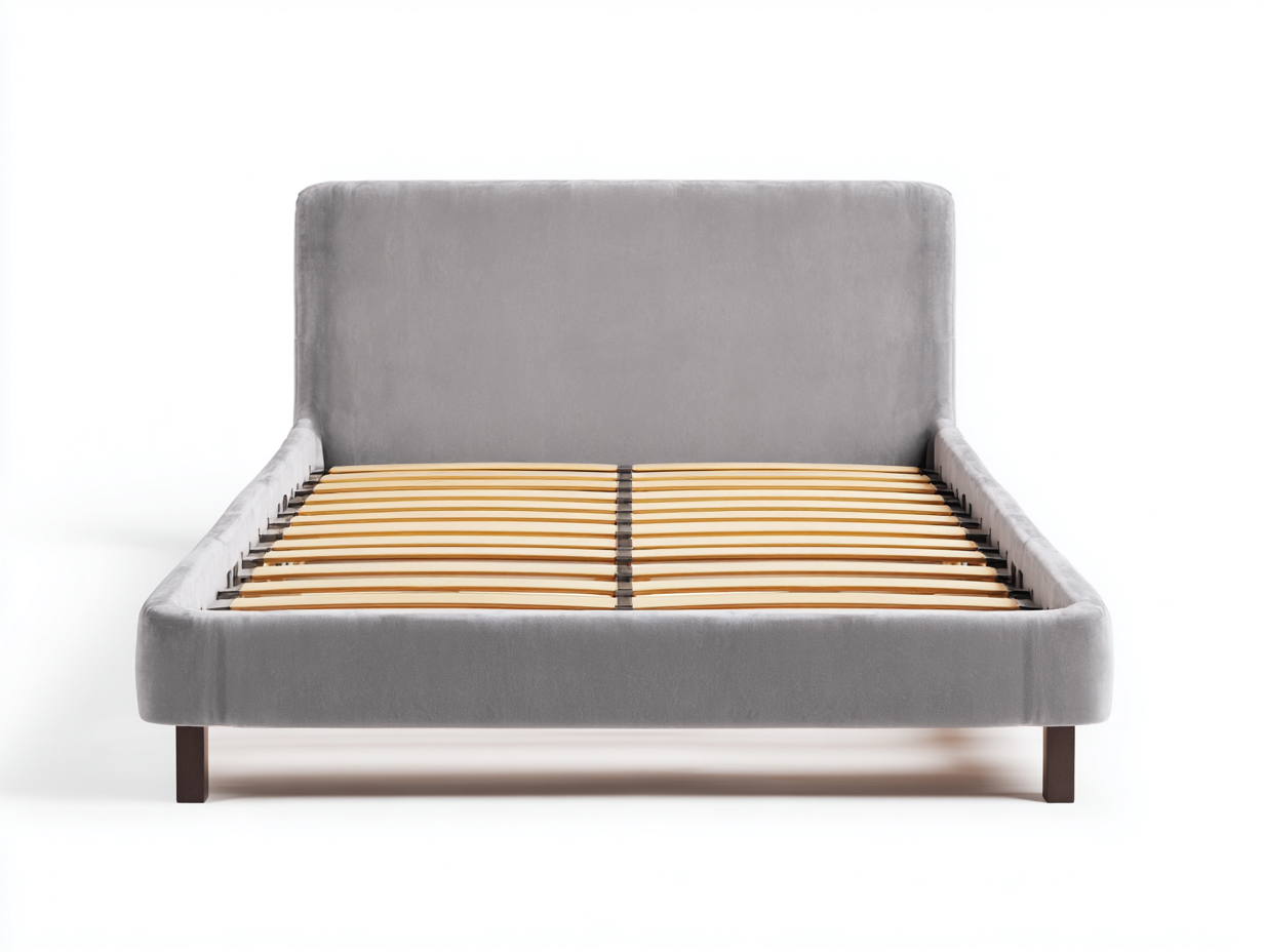 Lit double tapissé 215x165x115 cm - gris clair - design moderne avec tête de lit enveloppante-Comfyene