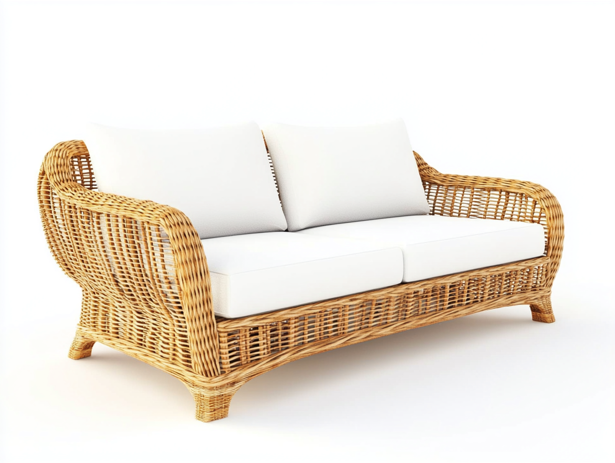 Canapé de jardin 2 places en rotin tressé et coussins - blanc/naturel - 160x85x85 cm - style bohème et classique - pour terrasse ou véranda-Comfyene