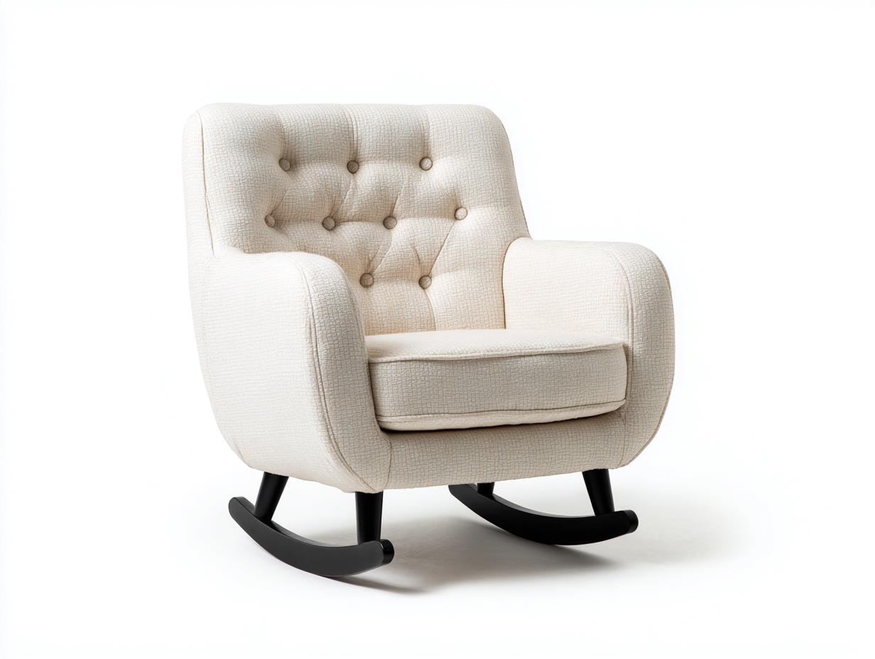 Fauteuil à bascule en tissu 85x95x100 cm - beige/noir - style rétro scandinave-Comfyene