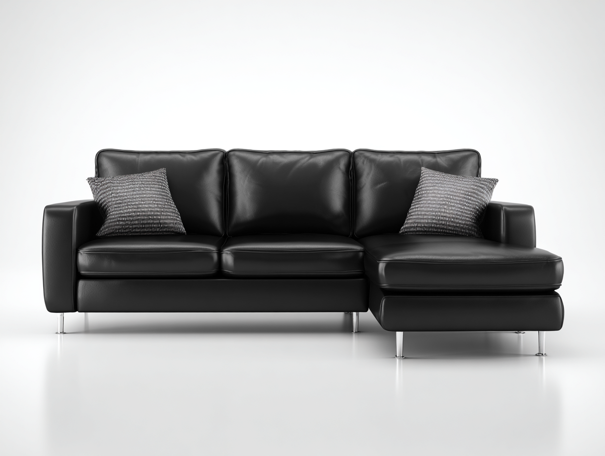 Canapé d'angle en cuir véritable 255x160x85 cm - noir - design moderne - assise spacieuse et pieds chromés-Comfyene