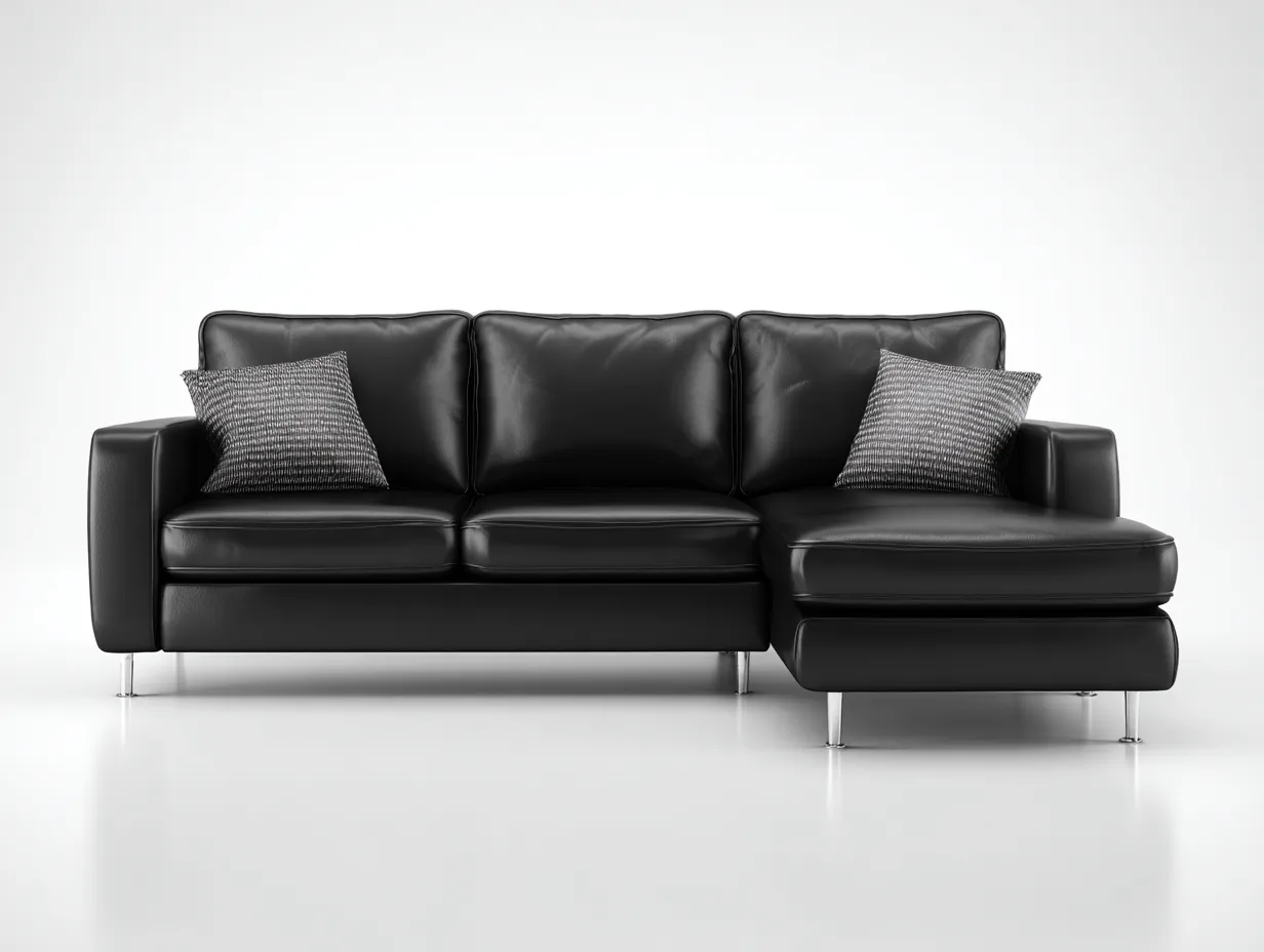 Canapé d'angle en cuir véritable 255x160x85 cm - noir - design moderne - assise spacieuse et pieds chromés-Comfyene