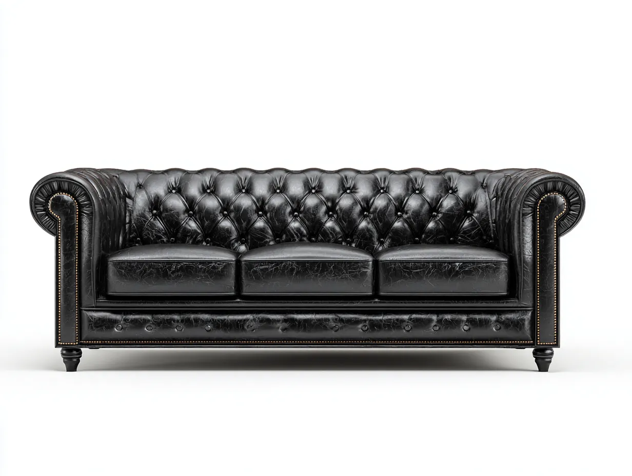 Canapé 3 places en cuir véritable 215x93x77 cm - noir - style Chesterfield classique - capitonnage profond et clous décoratifs en laiton-Comfyene