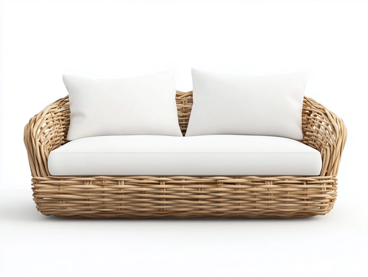 Canapé de jardin 2 places en rotin et tissu 150x85x80 cm - blanc/marron clair - style bohème pour extérieur-Comfyene