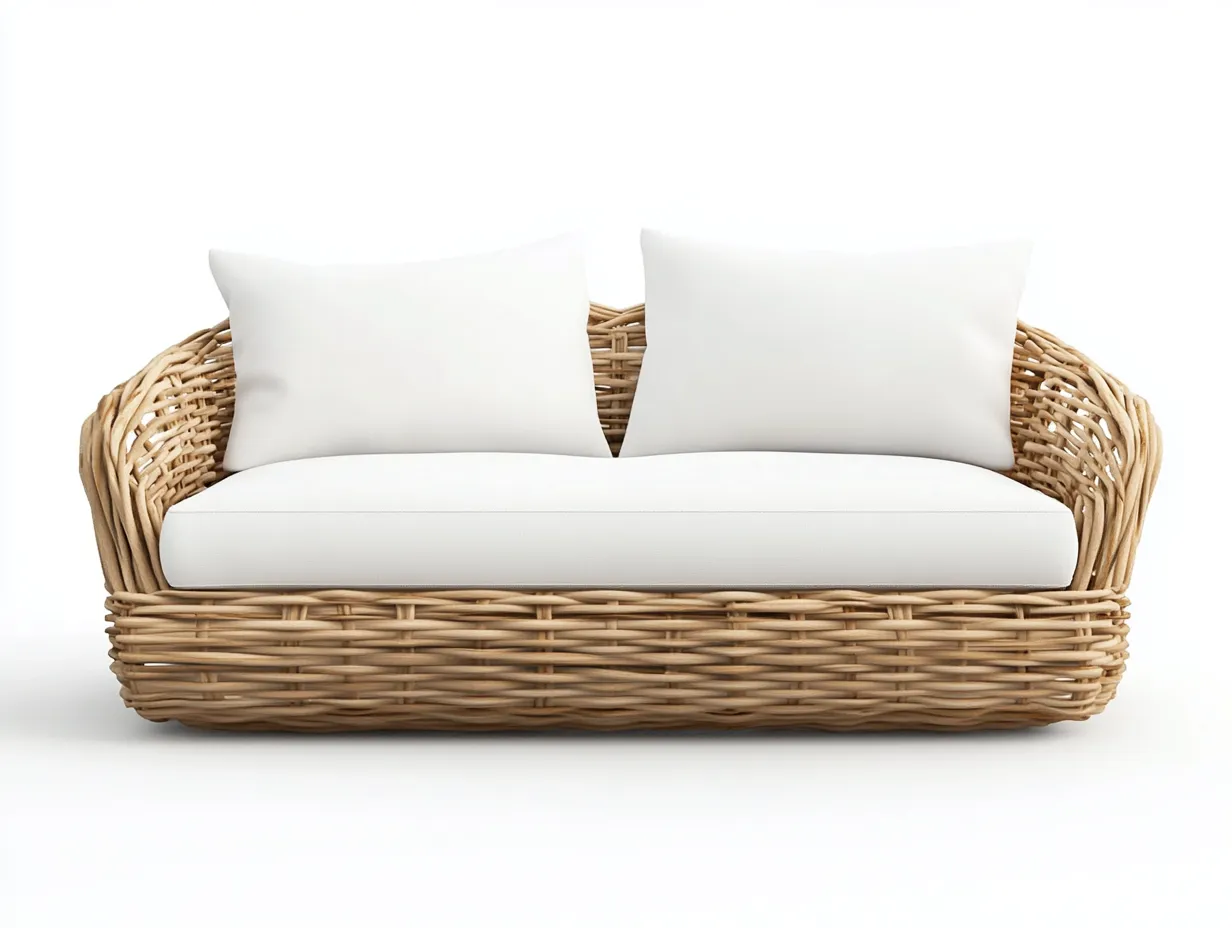 Canapé de jardin 2 places en rotin et tissu 150x85x80 cm - blanc/marron clair - style bohème pour extérieur-Comfyene