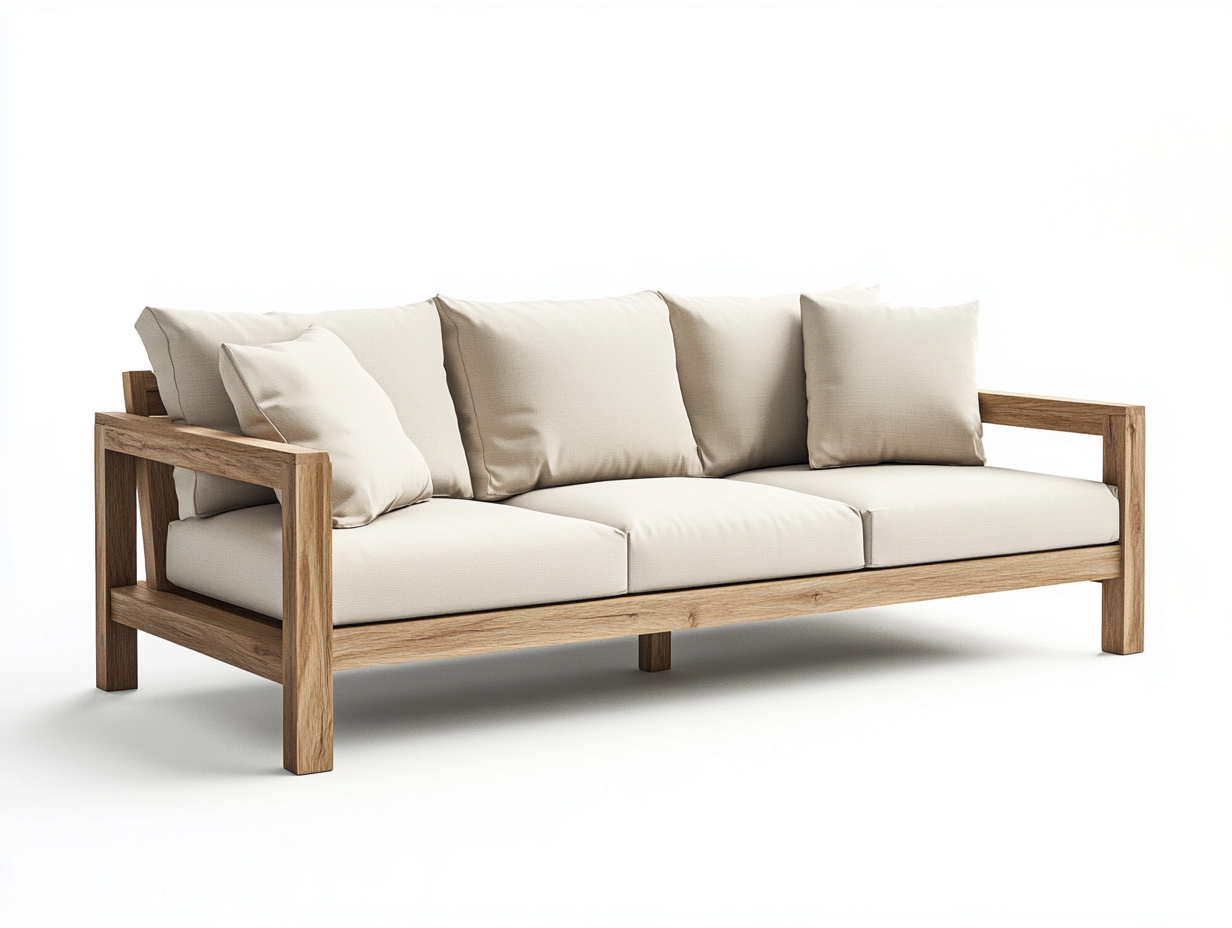 Canapé de jardin 3 places en bois et tissu 200x80x85 cm - beige/bois naturel - style naturel pour extérieur-Comfyene