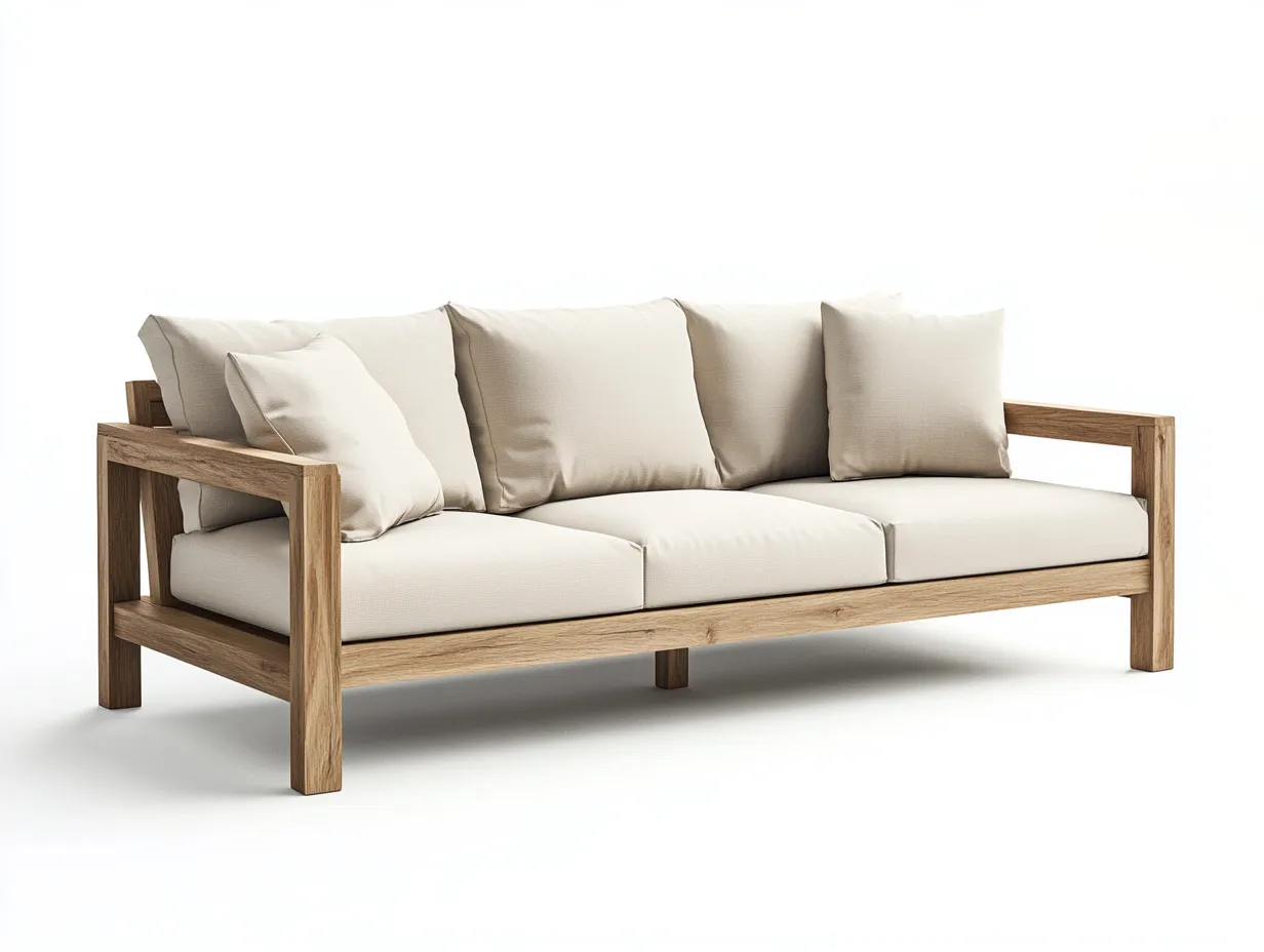 Canapé de jardin 3 places en bois et tissu 200x80x85 cm - beige/bois naturel - style naturel pour extérieur-Comfyene