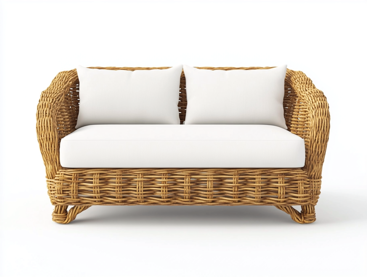 Canapé de jardin 2 places en rotin et tissu 145x85x80 cm - blanc/marron clair - style bohème pour extérieur-Comfyene