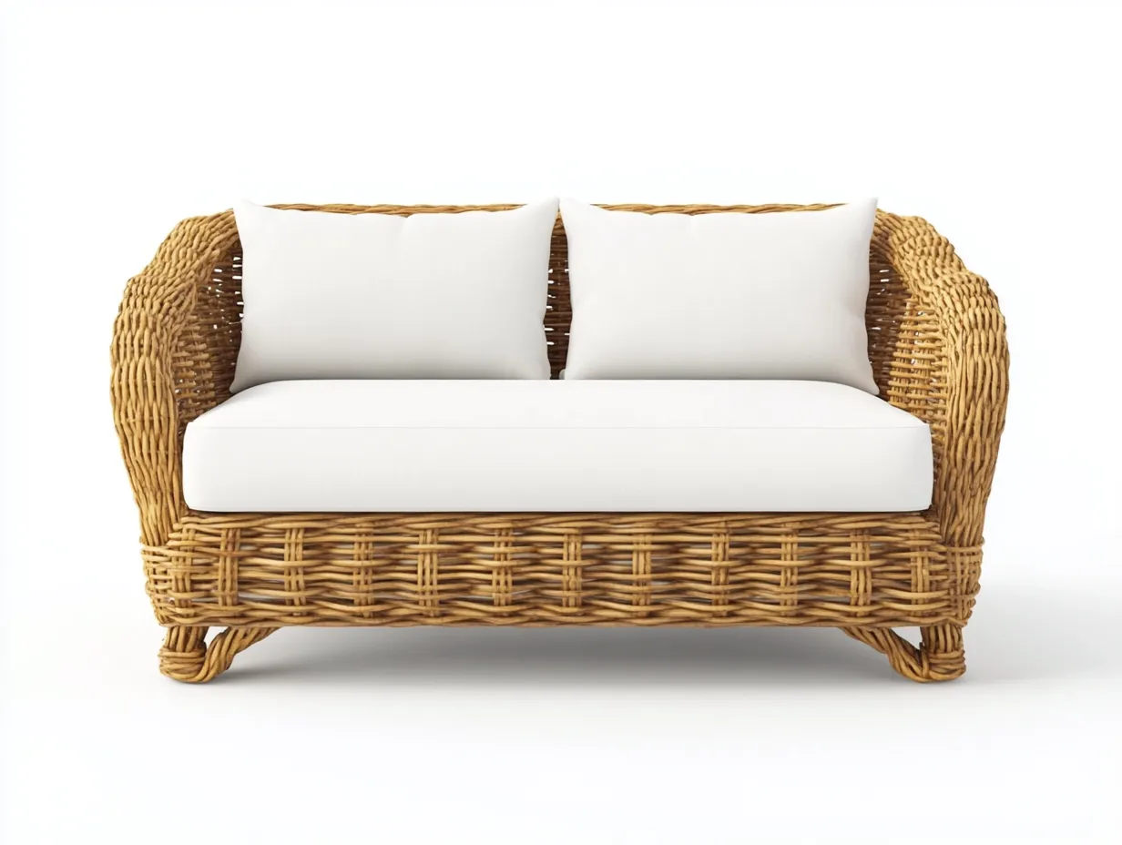 Canapé de jardin 2 places en rotin et tissu 145x85x80 cm - blanc/marron clair - style bohème pour extérieur-Comfyene