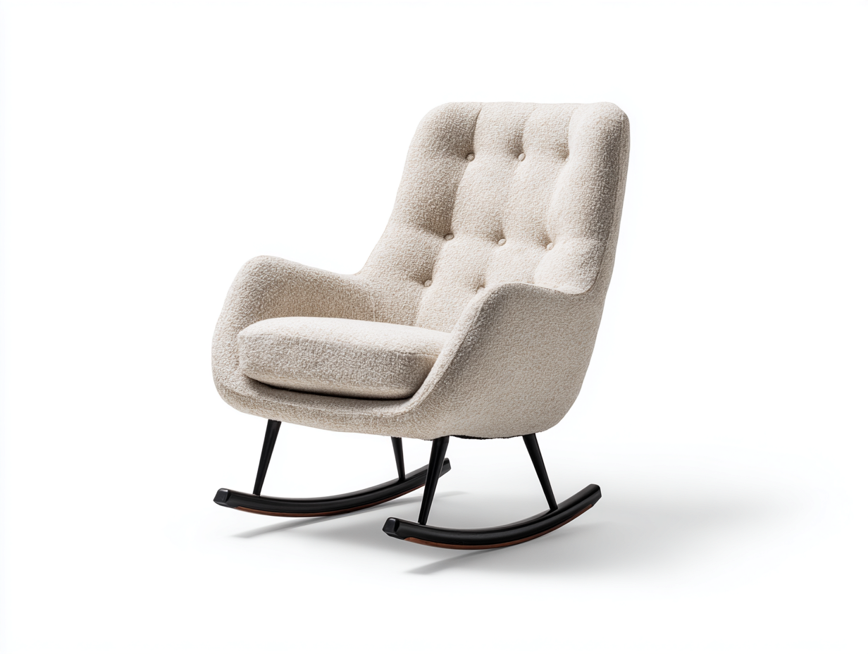 Fauteuil à bascule en tissu bouclé 80x95x105 cm - beige/noir - design contemporain capitonné-Comfyene